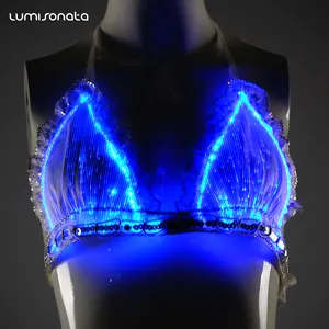 2018 Halloween luminoso traje de fibra óptica sujetador luz LED carnaval sujetador para bailar
