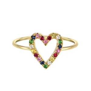 Gemnel 925 סטרלינג תכשיטי כסף קשת צבע אהבת לב מינימליסטי טבעת