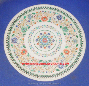 Plaque marqueterie en pierre sculpté, instrument blanc - Product Image 1