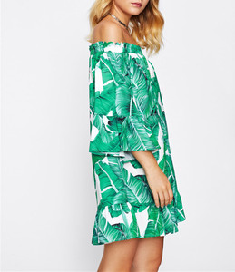 Otoño <span class=keywords><strong>de</strong></span> hombro Bardot <span class=keywords><strong>manga</strong></span> imprimir vestidos - Product Image 4