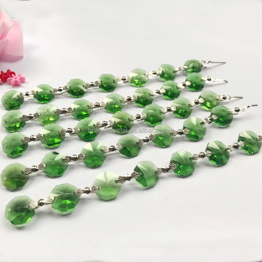14mm vert Perles De Cristal Octogone Brins garlandHanging Ornement pour Arbre Guirlandes De Mariage Décoration De Noël