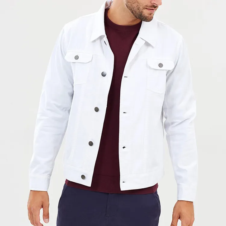 OEM Customized Design Solid White Color Denim Jacket Men