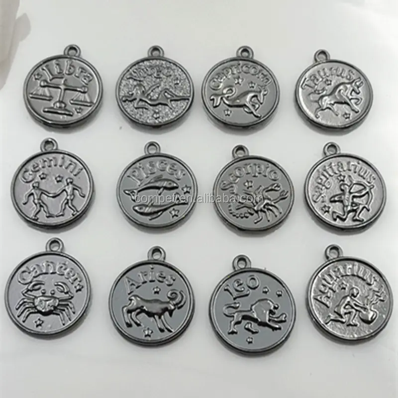 Wholesale gun black zinc alloy pendant jewelry 12 zodiac signs