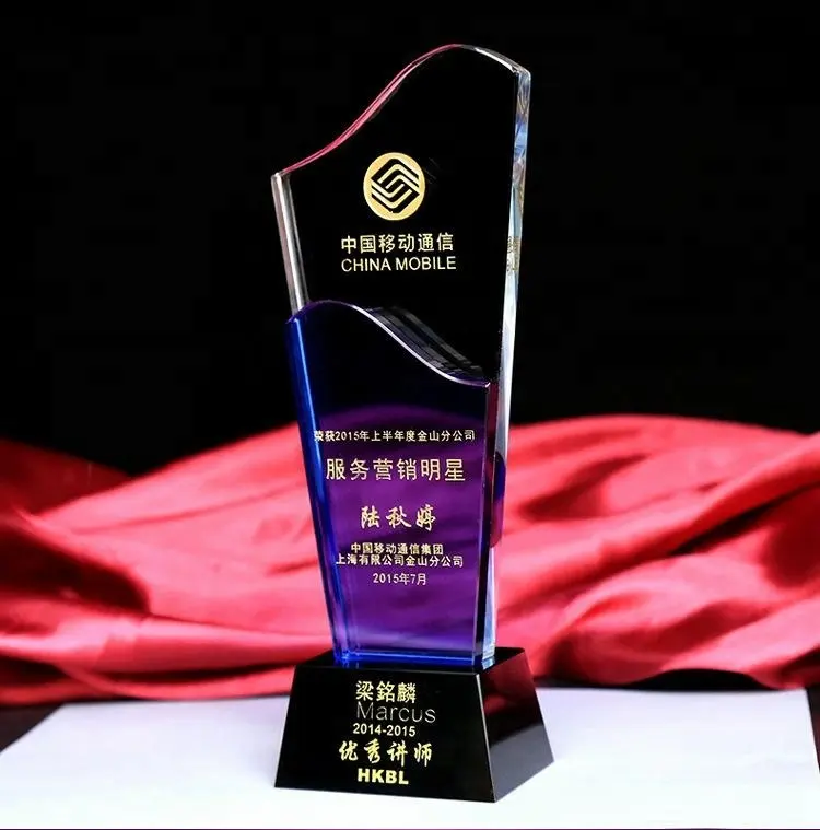 Tùy Chỉnh Sáng Tạo Pha Lê Trophy Cup Màu Xanh Vui WinnerTrophies Và Giải Thưởng