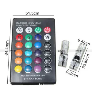 T10 w5w led automotivo com controle remoto, rgb com 194 168 501, luzes para leitura, branco, vermelho e âmbar 12v