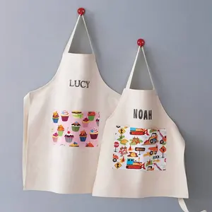 Avental de cozinha infantil 100% algodão, avental de proteção personalizada para limpeza de cozinha com impressão de logotipo