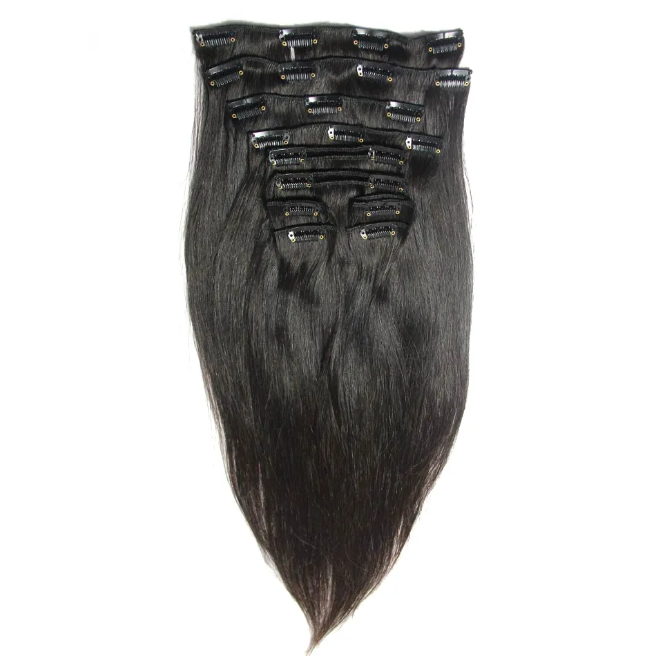 oem natural double drawn 1b 180 gram 26 inch 30in yaki straight cambodian remy virgin hair clip in extensions for black women