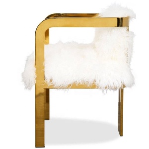 <span class=keywords><strong>Chaise</strong></span> de salle à manger en laiton doré, nouvelle collection, <span class=keywords><strong>accoudoir</strong></span> Kingpin en fourrure mongole - Product Image 3