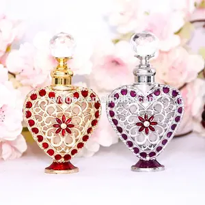 10ml Antiqued Metal Perfume Bottle Copper Cap Stainless Bar Heart Shape Glass Essential 0il Refillable Bottle#81046/81047