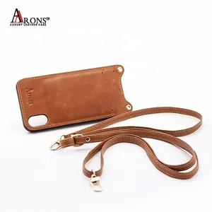 High quality fashion genuine pu leather flip crossbody cell phone back cover case with lanyard neck strap for iPhone X XS MAX