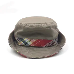 Cappelli da pescatore reversibili regolabili in cotone di alta qualità cappelli a secchiello da donna stampati a quadri con fascia stampata
