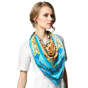 Foulard en sergé imprimé de styliste, écharpe carrée en soie, uni, vente en gros, collection