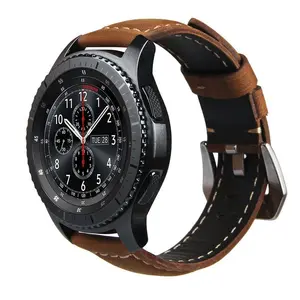 سوار ساعة من الجلد الأصلي بنمط الحصان المجنون الكلاسيكي سوار ساعة لهاتف Samsung Gear S3