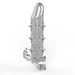 Penis hülle mit Spike Adult Sexspielzeug Penis vergrößerung Transparente wieder verwendbare Dildo hülle für Paare Sexspielzeug für Männer - Product Image 1