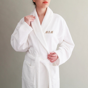 In Stock size custom 100% cotton shawl collar white terry bathrobe - Product Image 1