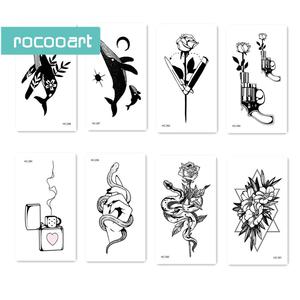 HC Misto 16 Fogli Classic Disegni Del Tatuaggio in bianco e Nero, stile semplice, fiori, delfino de Corpo Tatuaggi Temporanei. - Product Image 5