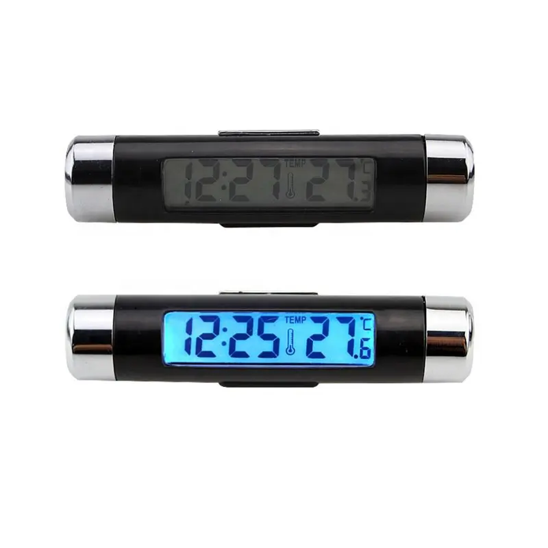 K01 2 In 1 Digital LCD เครื่องวัดอุณหภูมินาฬิกาอิเล็กทรอนิกส์รถยนต์นาฬิกาอุณหภูมิ Backlight สีฟ้า