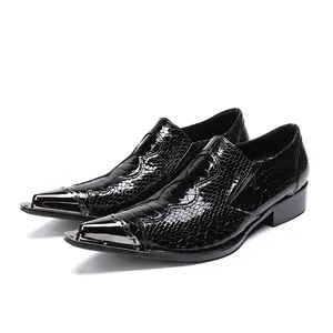 Zapatos de vestir NA186 para hombre, zapatos de vestir de piel auténtica de lujo, a la moda, para novio, boda, Oxford, con punta de Metal, sin cordones