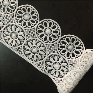 White crochet guipure garment water soluble lace with polyester material embroidery geo chemical lace