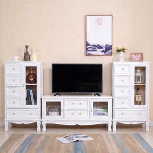 Factory Hot Wholesale White Simple Wood Tv Stand Wood Tv Cabinet With Drawer And Showcase For Living Room Furniture