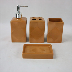 Regalo 4 piezas moderno oro cerámica baño accesorio chapado gres baño conjunto con logotipo personalizado - Product Image 4
