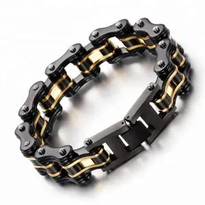 Mens stainless steel jewelry black gold luxury stainless steel titanium motorcycle bike chain link men bracelet