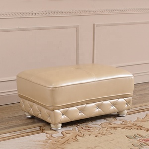 Juego de Sofás Seccionales de Esquina de Cuero Dorado y Madera de Estilo Francés de Lujo, Muebles para Sala de Estar - Product Image 5