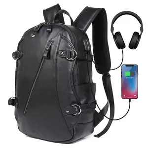 Кожаный рюкзак для ноутбука 100% из коровьей кожи с функцией USB, школьная сумка 2018A