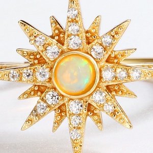Fashion Women <strong>Gold</strong> Vermeil Created Jewellery Sun Star 925 Silver Synthetic <strong>Opal</strong> <strong>Ring</strong> - Product Image 3