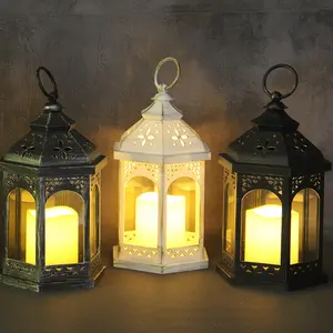 Vela de plástico sem chama alimentada por bateria para decoração de casa, jardim, Ramadã, lanterna com LED