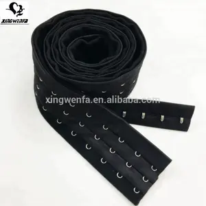 Unterwäsche-Accessoires 3-reihiger Samt rücken aus hochwertigem Polyester, schwarz, langer Roll-BH-Haken und Ösenband