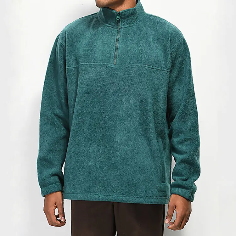 Oem custom 100% polyester sweatshirt viertel zip grün polar fleece hoodie