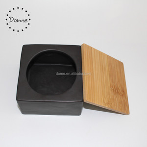 Porcellana vaso di stoccaggio quadrato <span class=keywords><strong>nero</strong></span> <span class=keywords><strong>opaco</strong></span> airtight scatola metallica di ceramica con coperchio di bambù - Product Image 4