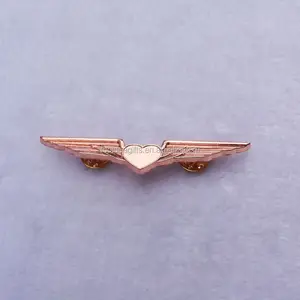 Ala spilla fabbrica oro rosa sublimazione Blank Airlines Love Heart Wings Badge Pin