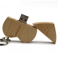 Unik bentuk hati kayu USB 2.0 16gb Flash Drive massal Logo kustom untuk hadiah pernikahan Studio