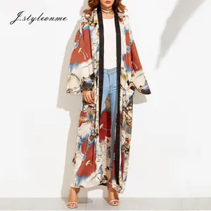 Feminino kimono longo estampa flores casual