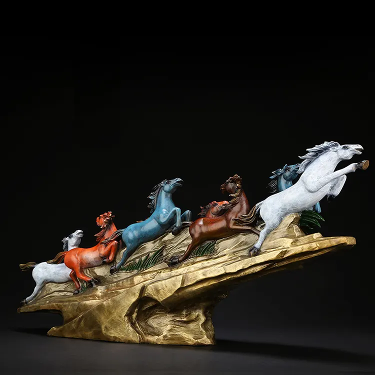 Popular wholesale colorful set eight bronze horse combination for office indoor decoration