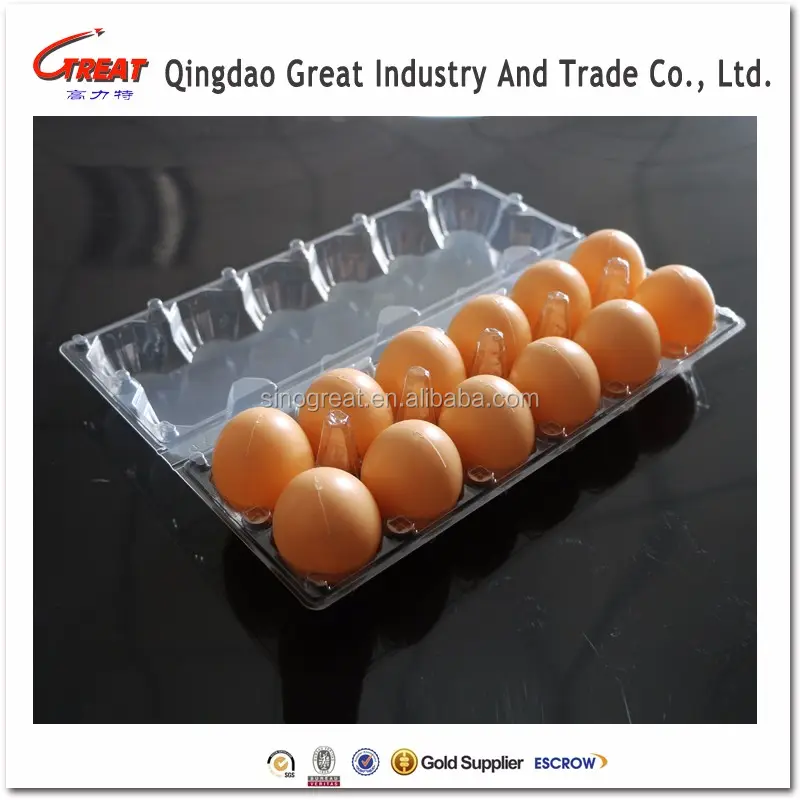 透明なプラスチック製の卵トレイ、販売用の卵カートン、卵包装カートントレイ