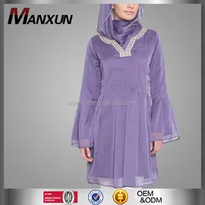 Manxun Jeweled Lange Iriserende Indian Turkse Tuniek Tops Paars Kleur Mode