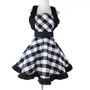 Lovely Adjustable red white plaid checks skirt Apron Home Shop garden Kitchen Cooking Women Ladies Aprons with Pocket for Gift