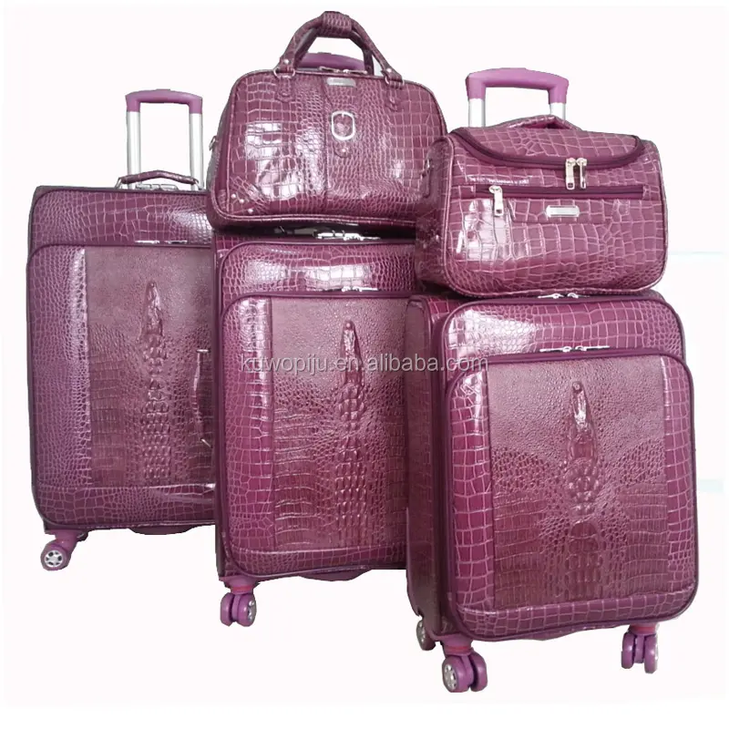 Viola croco in pelle valigia set 3 pz spinner ruote pu bagagli set