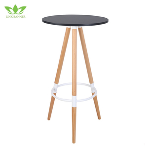 Simple style noir moderne <span class=keywords><strong>ronde</strong></span> portable bar <span class=keywords><strong>table</strong></span> avec <span class=keywords><strong>pieds</strong></span> en bois T11 - Product Image 1