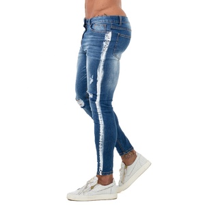 Jeans pour hommes skinny déchirés à <span class=keywords><strong>genoux</strong></span> coupés, jeans patchwork délavés pour hommes en usine de jeans, vente chaude - Product Image 6