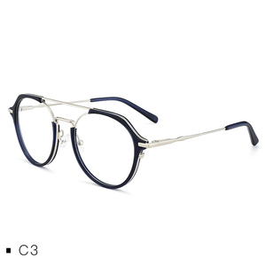 Nova moda redonda de metal óculos armações de acetato dupla ponte azul bloqueando a luz dos quadros dos vidros ópticos - Product Image 5