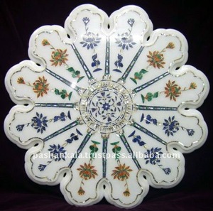 Plateau de table à manger en marbre indien incrusté - Product Image 1