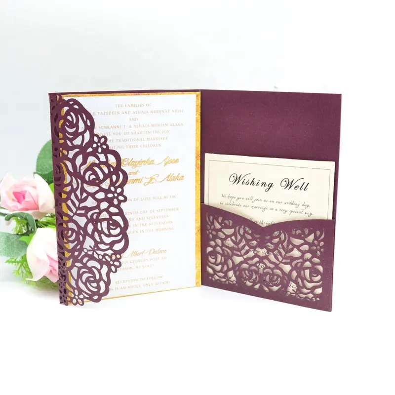 new product glitter silver invitation card laser cut rsvp wedding invitation card with pocket