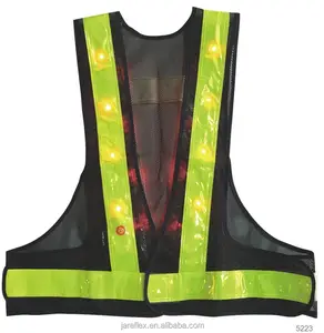 Gilet de sécurité à bande réfléchissante en PVC, tissu en maille en forme de V avec lumières LED