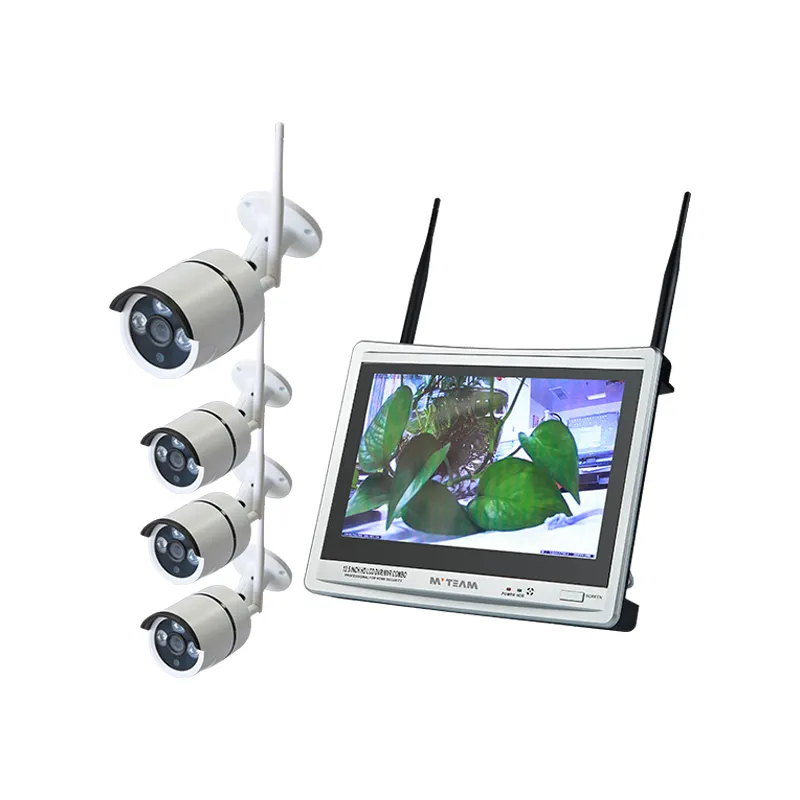 4 CH kablosuz NVR kiti CCTV 12.5 inç LCD monitör kablosuz ev açık Wifi güvenlik kamerası sistemi