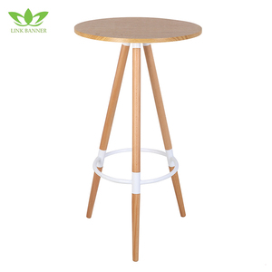 Estilo simple negro redondo moderno <span class=keywords><strong>bar</strong></span> portátil mesa con patas de madera T11 - Product Image 2