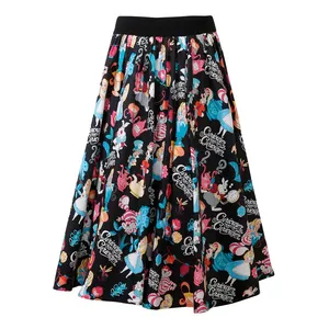 2021 Vrouwen Elastische Hoge Taille Alice Print Vintage Geplooide One Size Rokken